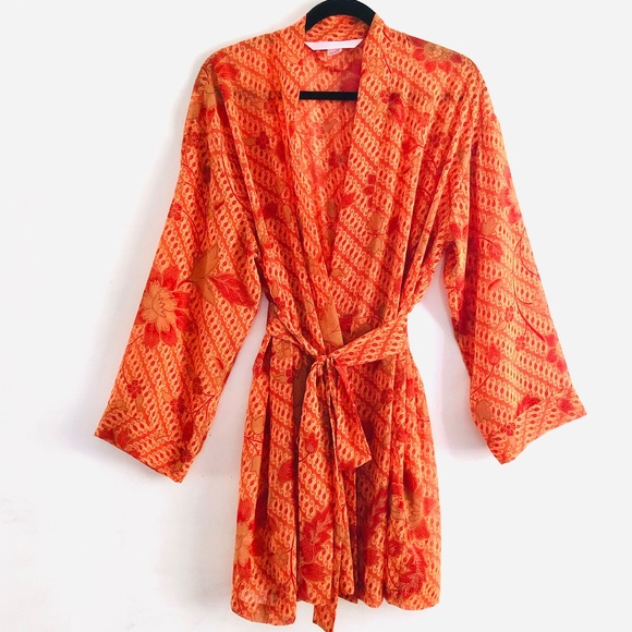 Victoria's Secret Other - victoria’s secret Orange Floral Chiffon Sheer Robe